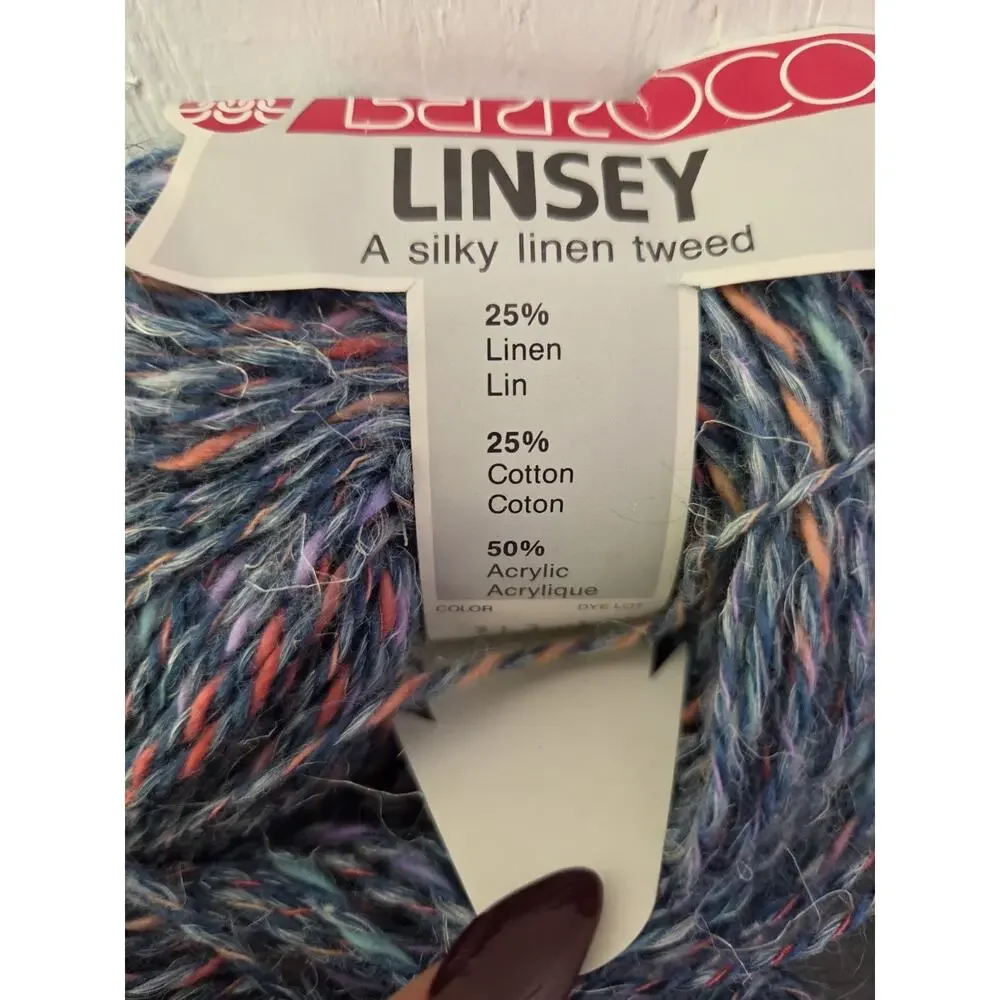 Vtg Berroco Linsey Yarn Lot 2 Silky Linen Tweed 50g 135yds Multicolor Blue Pink